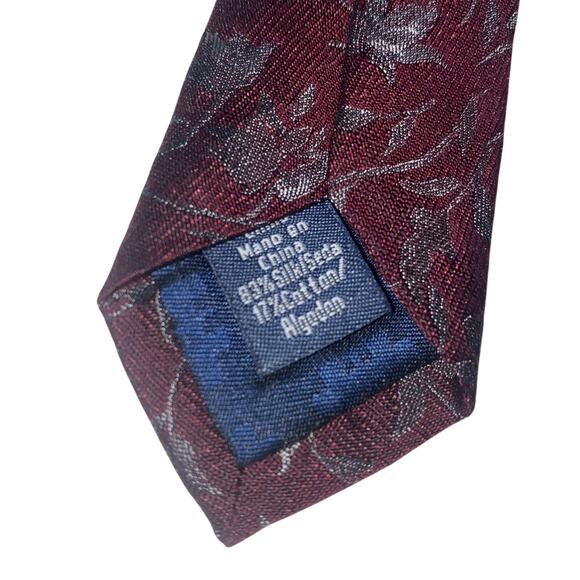 Ryan Seacrest Distinction Slim Silk Blnd Burgundy Gray Floral Necktie Tie 59”x3” - Picture 2 of 7